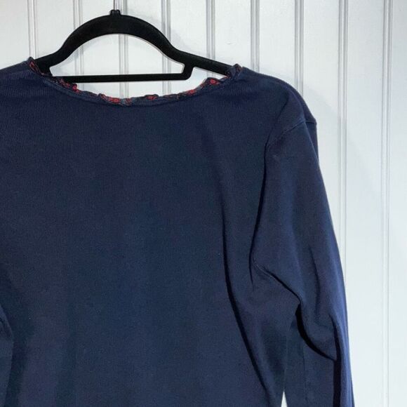 Tommy Hilfiger 1/4 Button Top Women’s XLarge Blue Long Sleeve Ruffled Neck & Hem - Picture 10 of 11